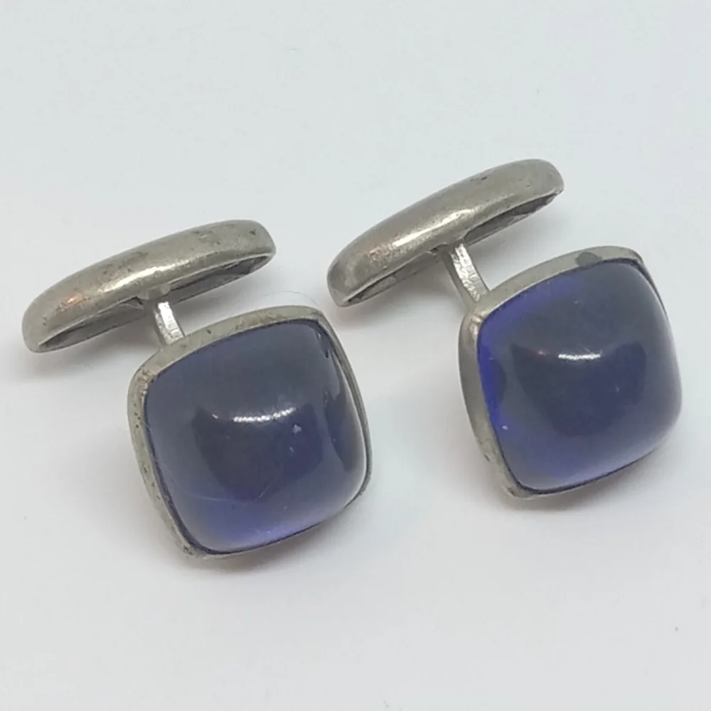 👍 5 for $20 vintage antique Mens Blue Glass square cuff links unsigned